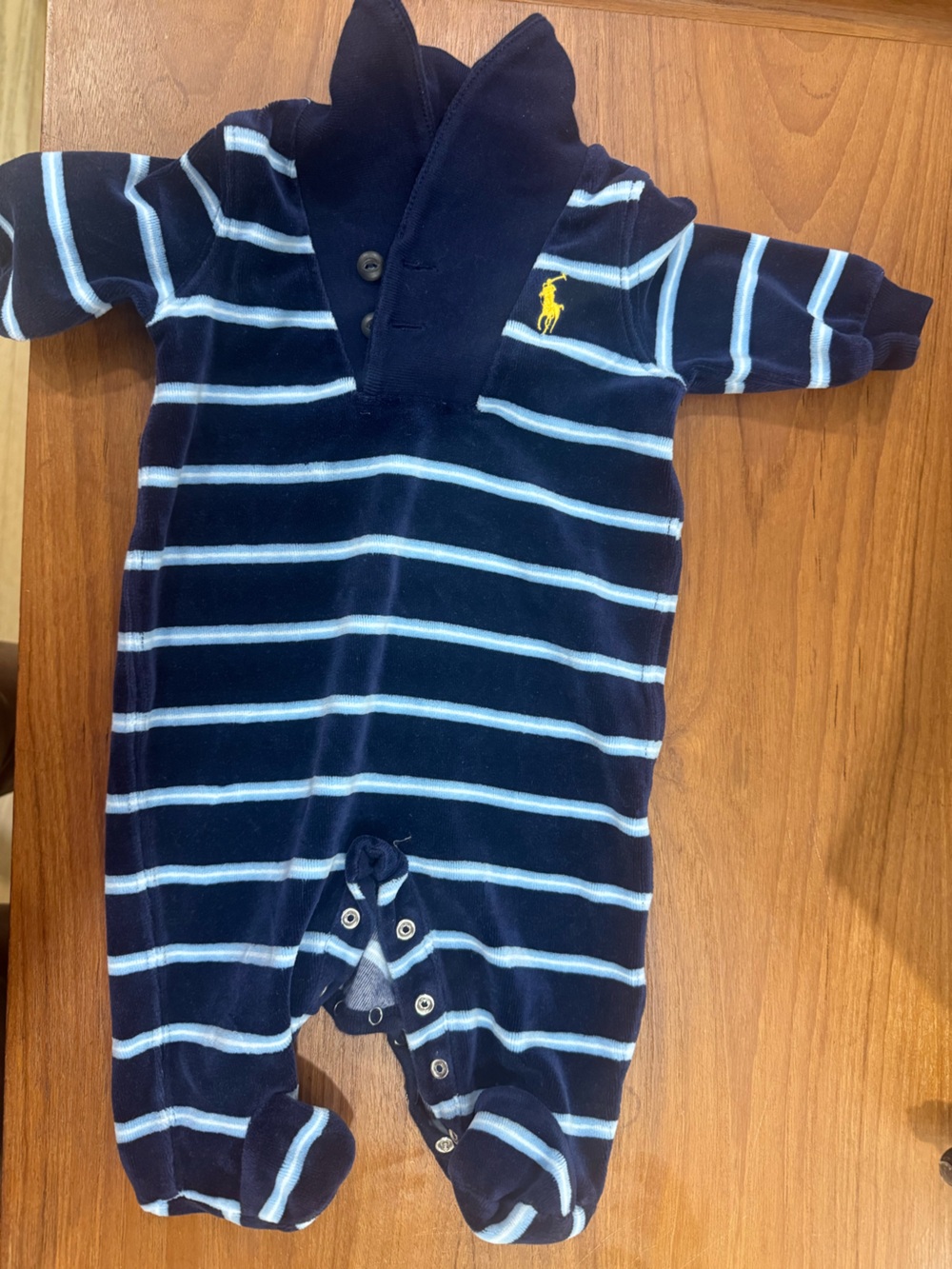 Vintage Ralph Lauren Baby Boy Velour Footed Sleeper 3M Stripe Navy Logo new